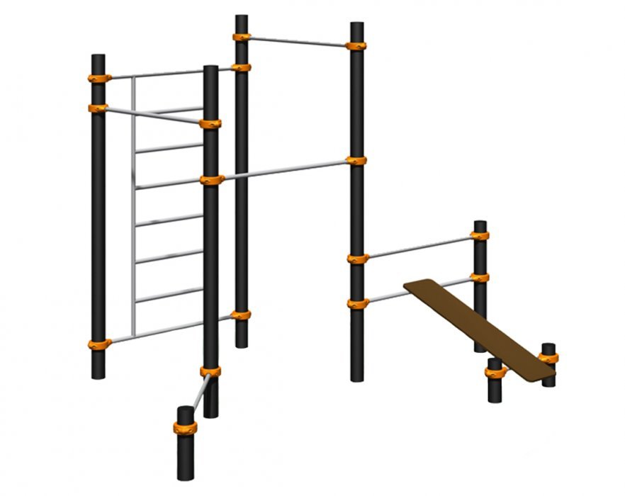 Комплекс турников со шведской стенкой, лавкой для пресса и турником для отжиманий